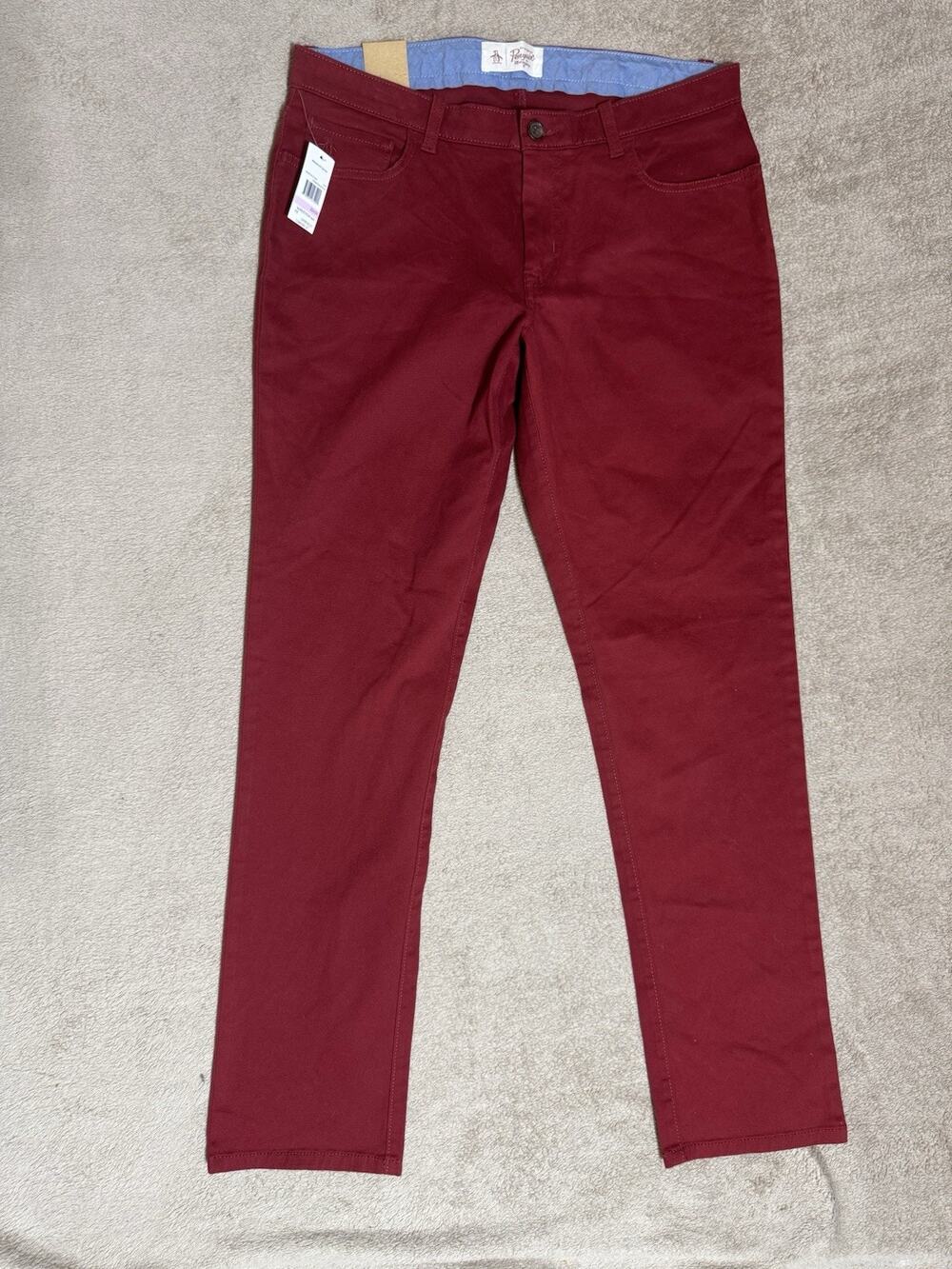 Original Penguin Mens Pants Chino Stretch Slim Fit Maroon 32x32 Sz NWT